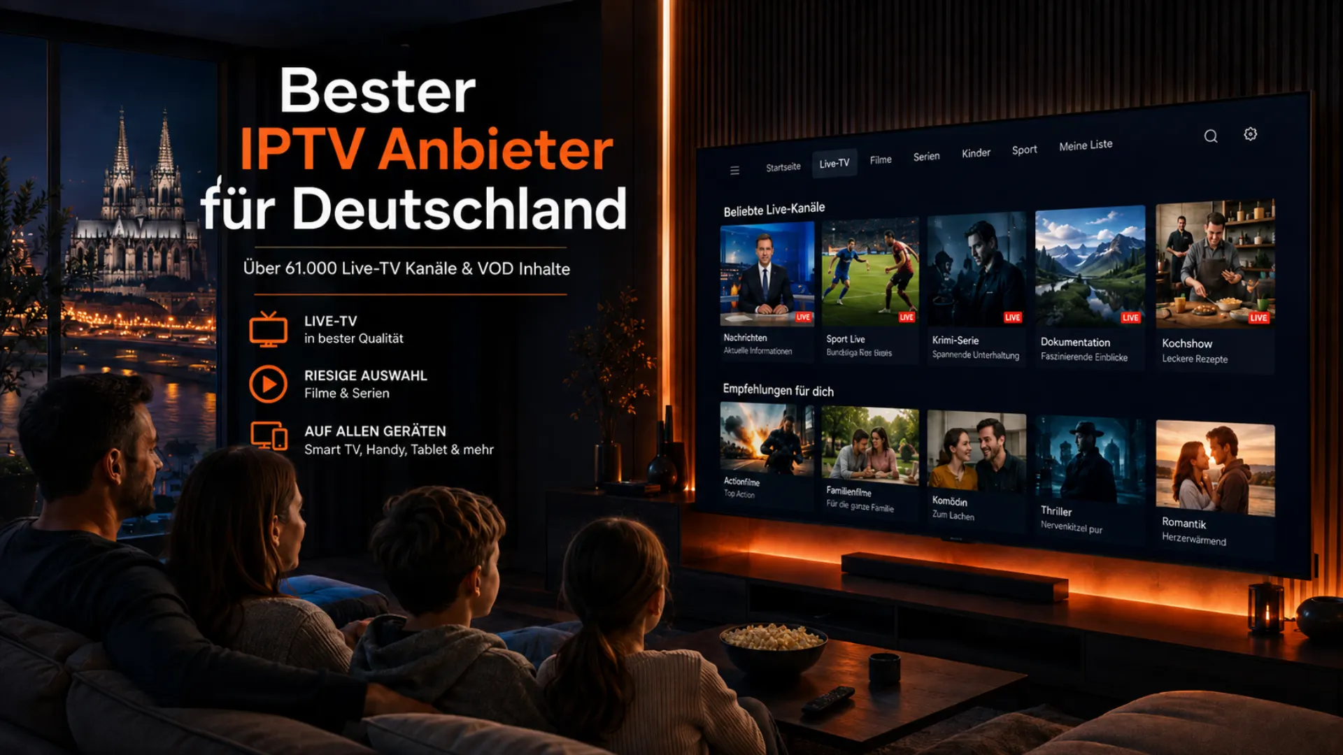 Beste IPTV aanbieder Nederland – gezin kijkt live-tv en Eredivisie op Smart TV met KlarStream
